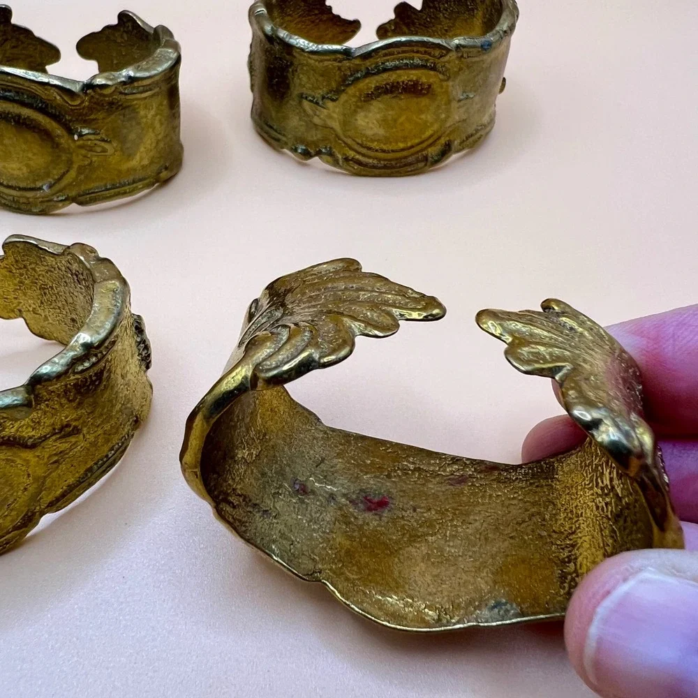 Vintage Brass Rococo Napkin Rings Set of 6 Ornate Open Cuff Gold Tone Victorian